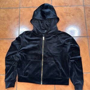 Express Black Velour Zip Hoodie – Size M – Y2K/Cozy Streetwear